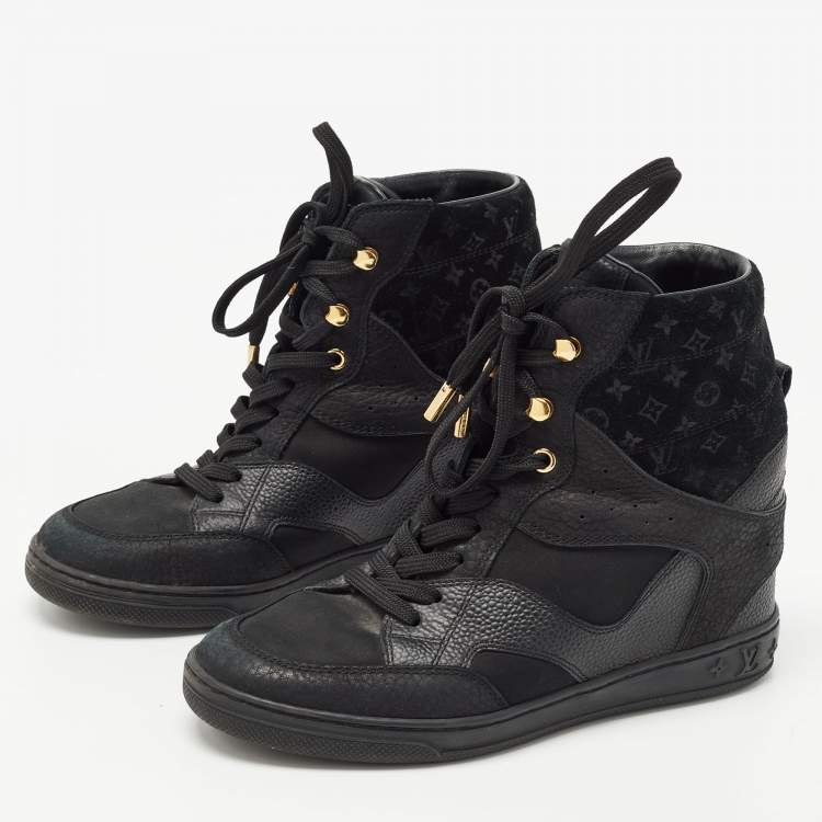 Louis Vuitton Black Monogram Nubuck Suede Cliff Wedge Sneakers -   Australia