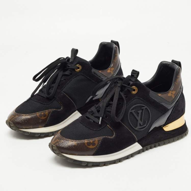 Louis Vuitton Black/Brown Leather, Mesh and Monogram Canvas Run Away  Sneakers Size 37.5 Louis Vuitton