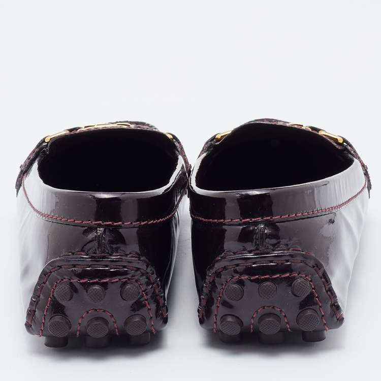 Pre Owned Louis Vuitton Burgundy Patent Leather Oxford Loafers Size 38