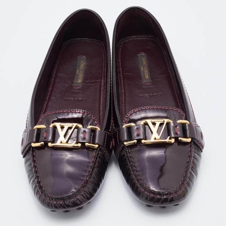 Pre Owned Louis Vuitton Burgundy Patent Leather Oxford Loafers Size 38