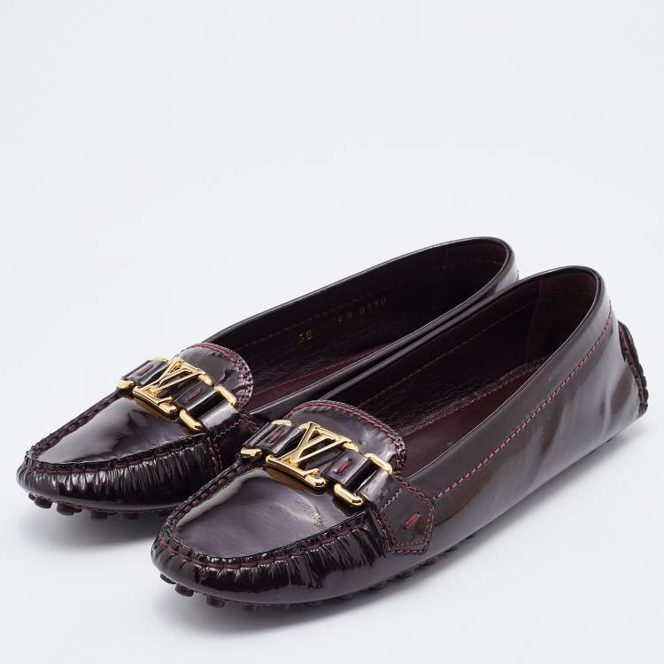Louis Vuitton Burgundy Patent Leather Oxford Loafers Size 38 Louis