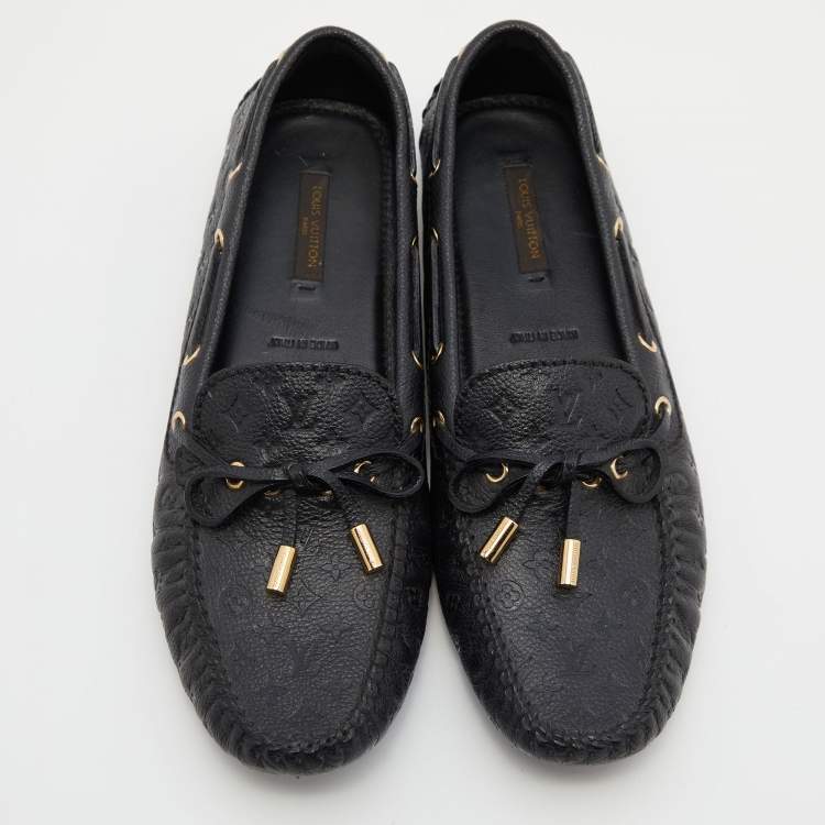Pre Owned Louis Vuitton Black Monogram Empreinte Leather Gloria Loafers Size 38.5