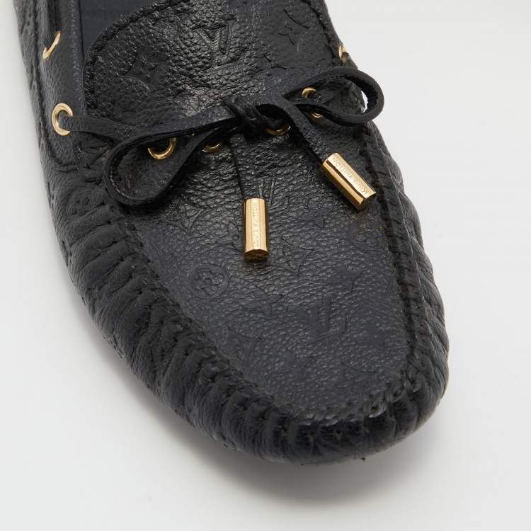 Pre Owned Louis Vuitton Black Monogram Empreinte Leather Gloria Loafers Size 38.5