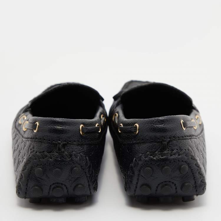 Pre Owned Louis Vuitton Black Monogram Empreinte Leather Gloria Loafers Size 38.5
