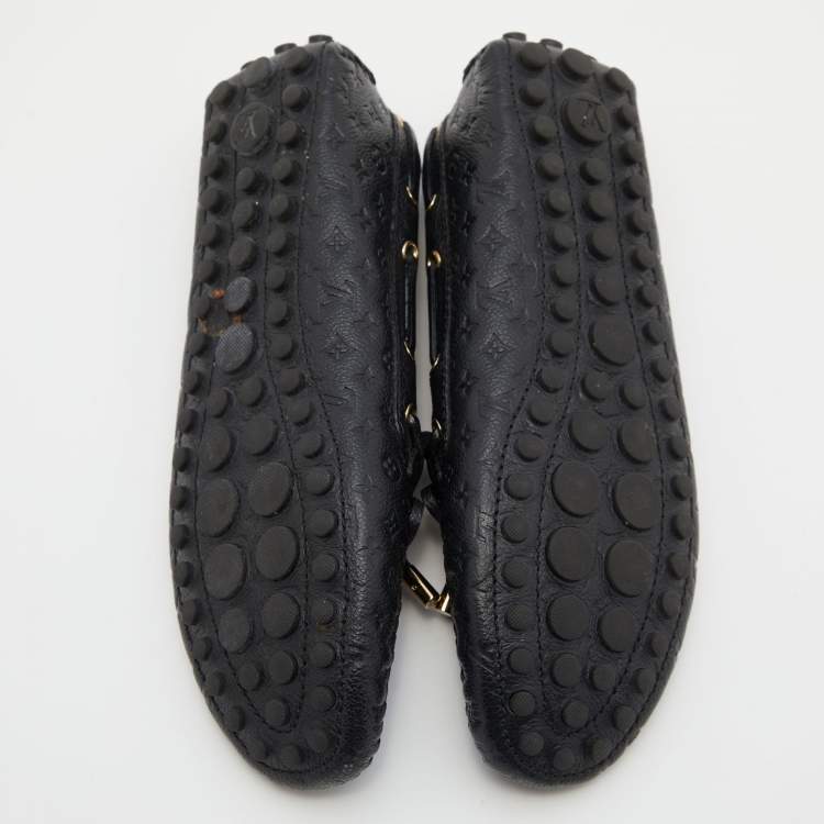 Pre Owned Louis Vuitton Black Monogram Empreinte Leather Gloria Loafers Size 38.5