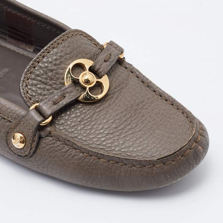 Pre Owned Louis Vuitton Grey Leather Loafers Size 37.5
