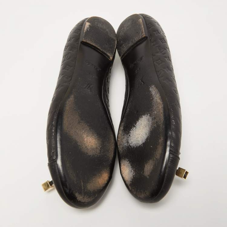 Pre Owned Louis Vuitton Black Monogram Leather Debbie Bow Ballet Flats Size 39