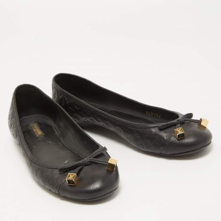 Pre Owned Louis Vuitton Black Monogram Leather Debbie Bow Ballet Flats Size 39