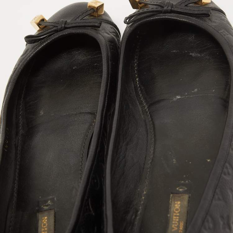 Pre Owned Louis Vuitton Black Monogram Leather Debbie Bow Ballet Flats Size 39