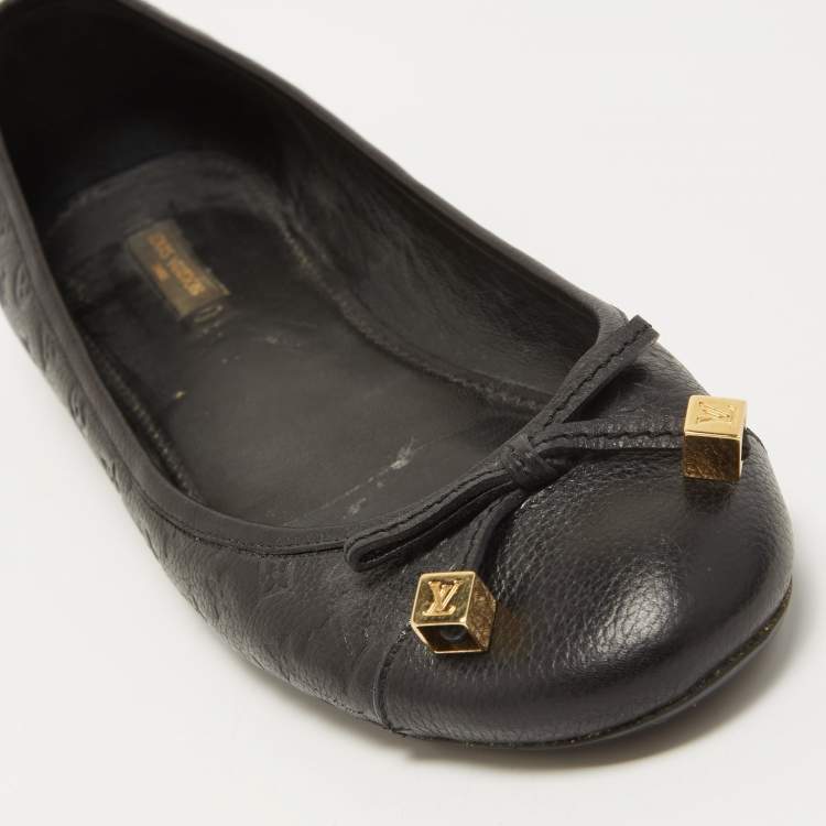 Pre Owned Louis Vuitton Black Monogram Leather Debbie Bow Ballet Flats Size 39