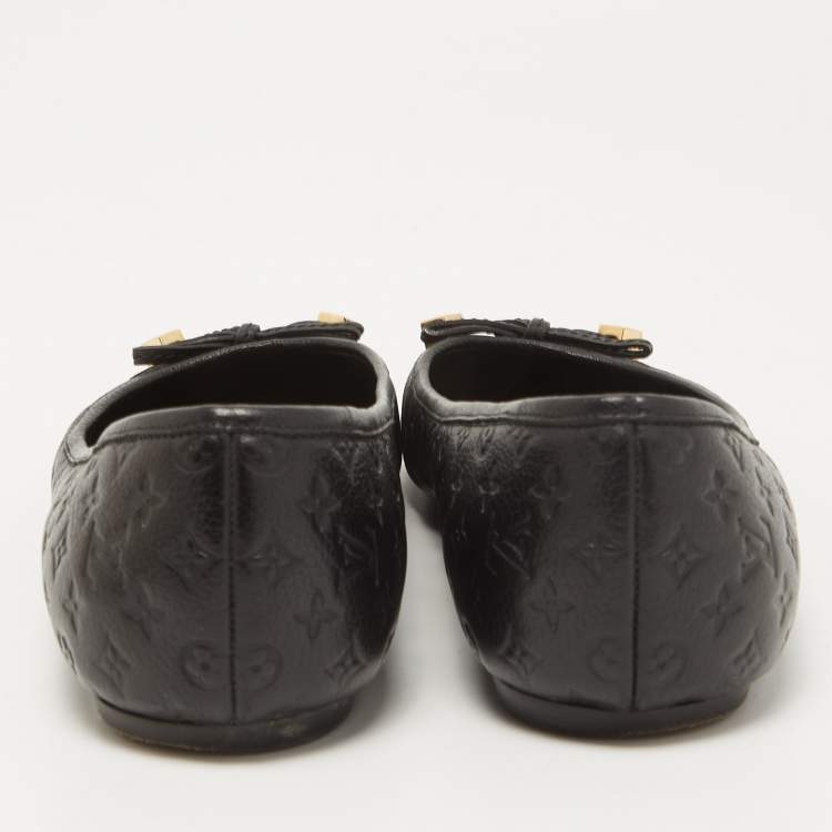 Pre Owned Louis Vuitton Black Monogram Leather Debbie Bow Ballet Flats Size 39
