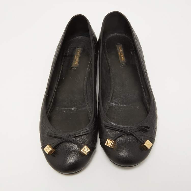 Pre Owned Louis Vuitton Black Monogram Leather Debbie Bow Ballet Flats Size 39