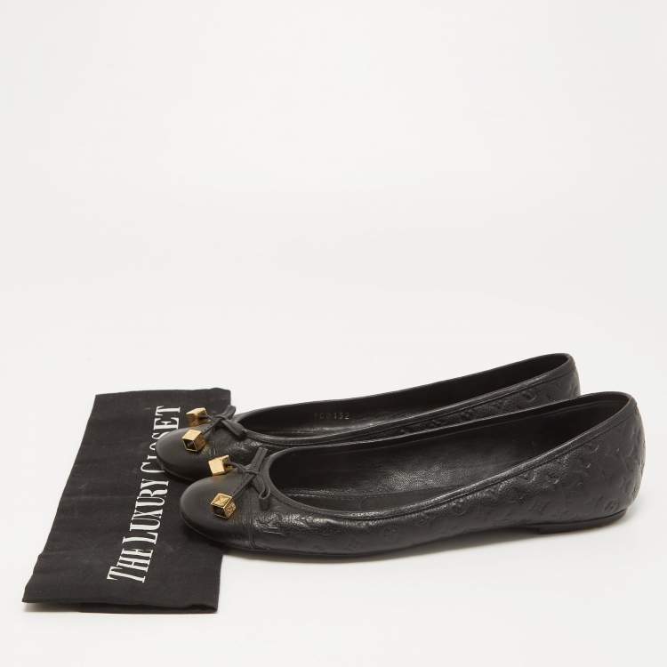Pre Owned Louis Vuitton Black Monogram Leather Debbie Bow Ballet Flats Size 39