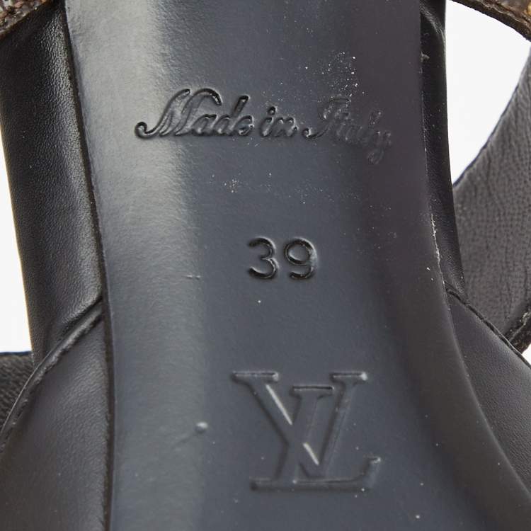 Pre Owned Louis Vuitton Black/Brown Leather and Studded Monogram Canvas Pointed Toe Mules Size 39