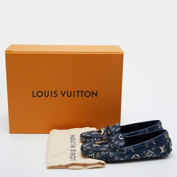 Pre Owned Louis Vuitton Blue Monogram Canvas and Leather 1854 Gloria Loafers Size 36