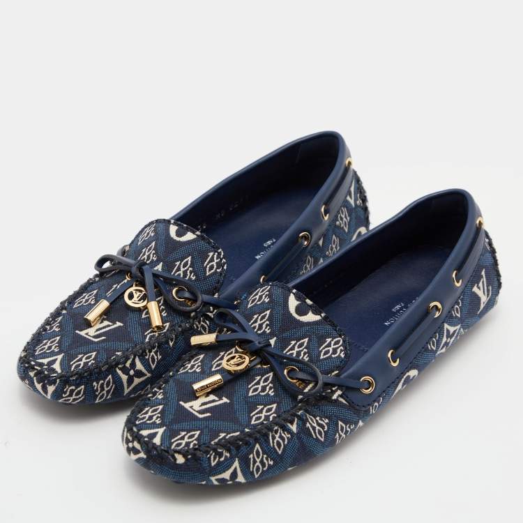 Pre Owned Louis Vuitton Blue Monogram Canvas and Leather 1854 Gloria Loafers Size 36