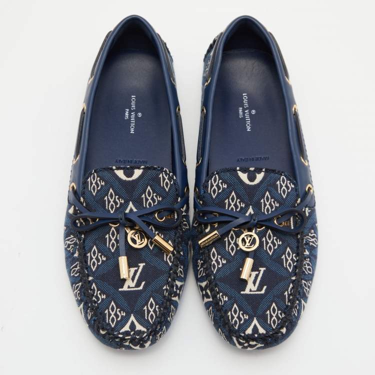Pre Owned Louis Vuitton Blue Monogram Canvas and Leather 1854 Gloria Loafers Size 36