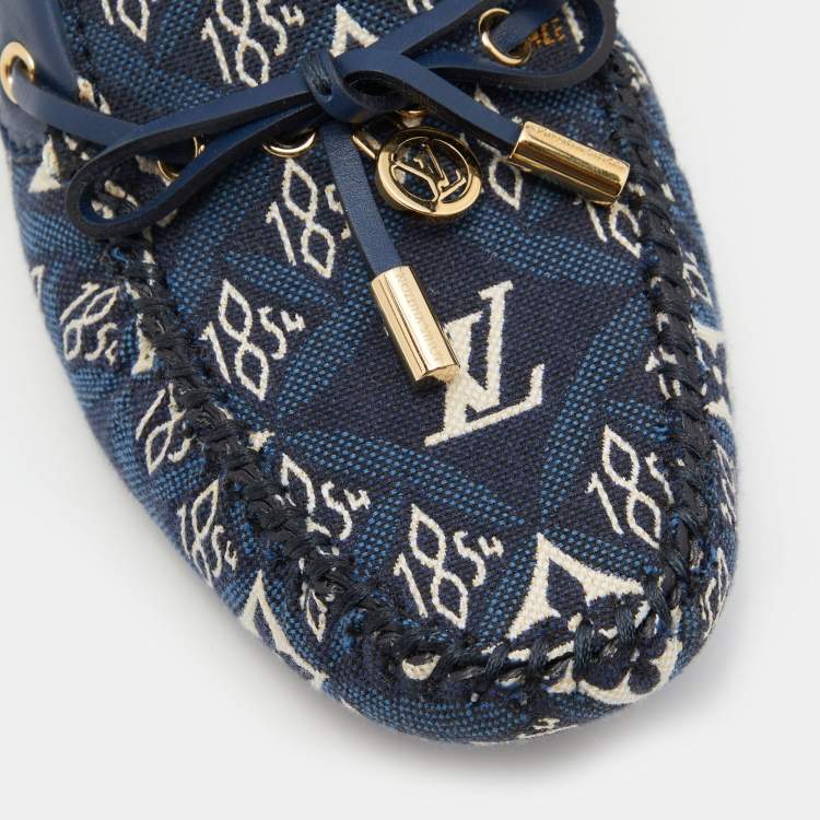 Pre Owned Louis Vuitton Blue Monogram Canvas and Leather 1854 Gloria Loafers Size 36