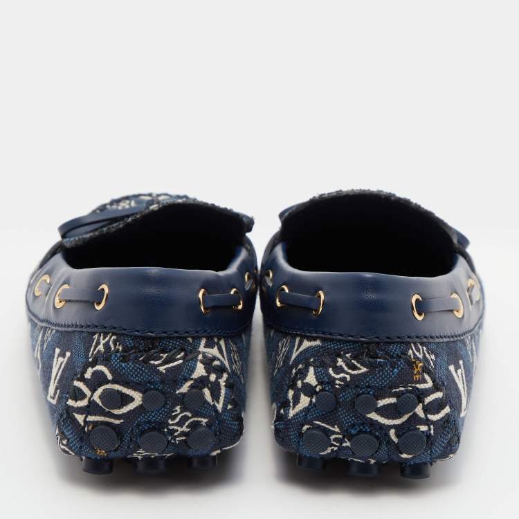 Pre Owned Louis Vuitton Blue Monogram Canvas and Leather 1854 Gloria Loafers Size 36