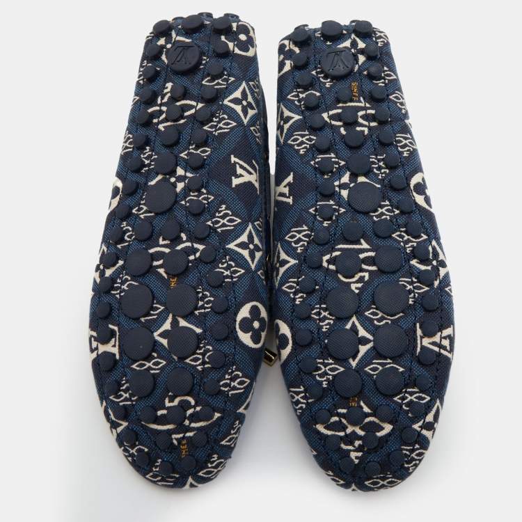 Pre Owned Louis Vuitton Blue Monogram Canvas and Leather 1854 Gloria Loafers Size 36
