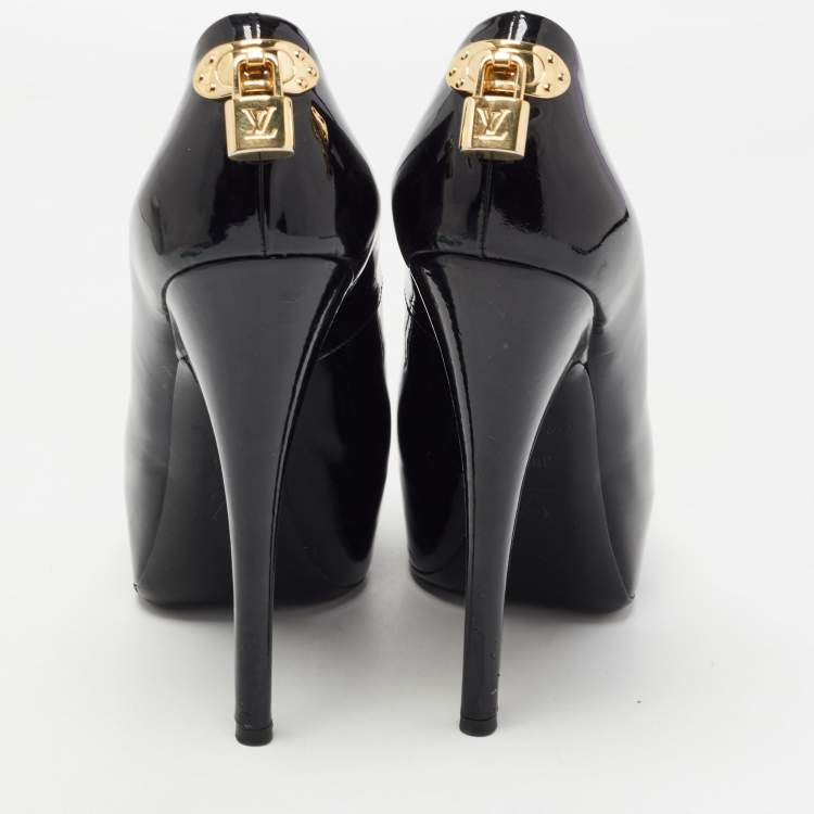 Pre Owned Louis Vuitton Black Patent Leather Oh Really! Platform Peep Toe Pumps Size 39.5