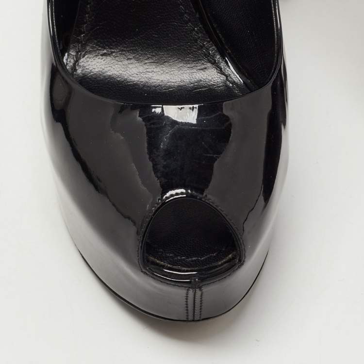 Pre Owned Louis Vuitton Black Patent Leather Oh Really! Platform Peep Toe Pumps Size 39.5