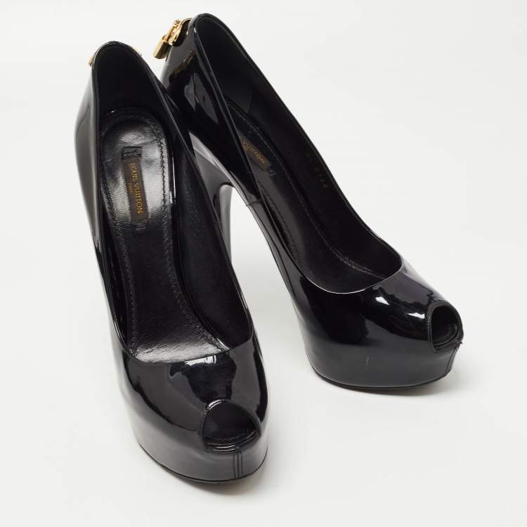 Pre Owned Louis Vuitton Black Patent Leather Oh Really! Platform Peep Toe Pumps Size 39.5