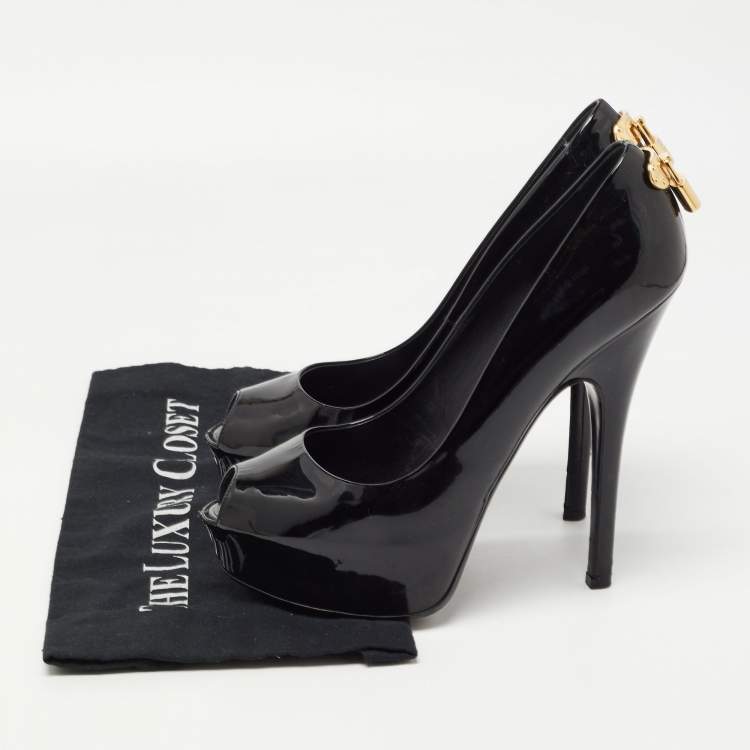 Pre Owned Louis Vuitton Black Patent Leather Oh Really! Platform Peep Toe Pumps Size 39.5
