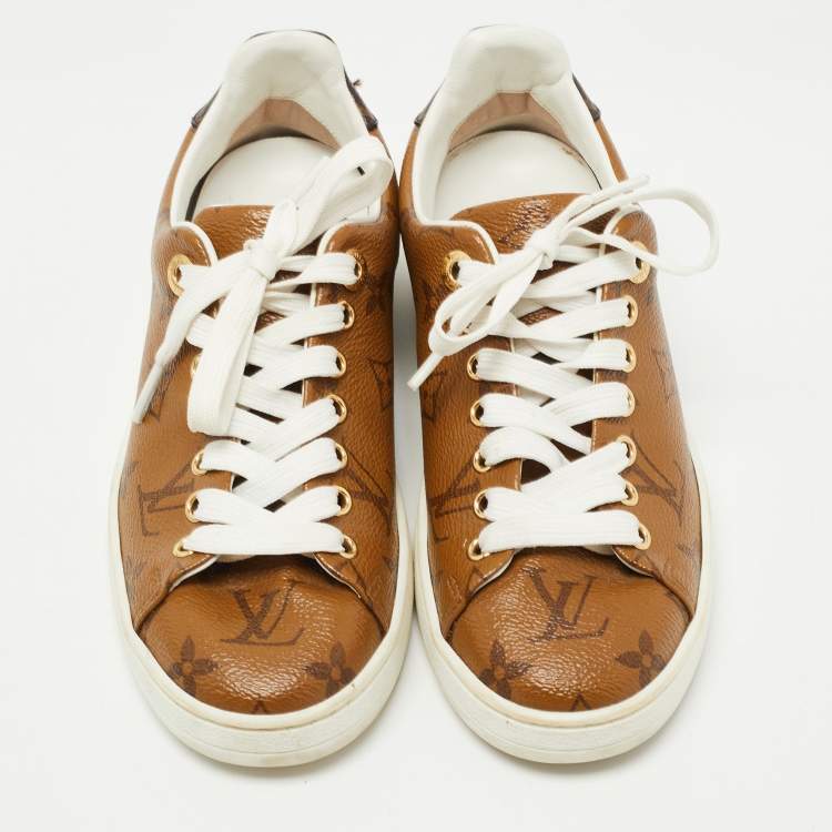 Pre Owned Louis Vuitton Brown Monogram Canvas Low Top Sneakers Size 35
