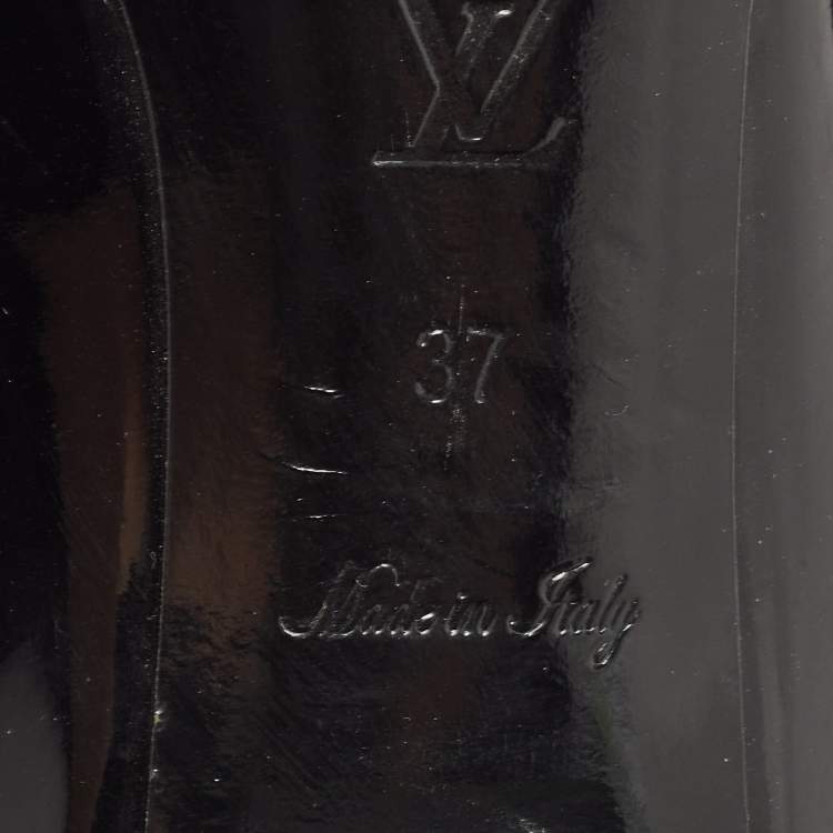 Pre Owned Louis Vuitton Black Patent Leather Madeleine Logo Block Heel Pumps Size 37