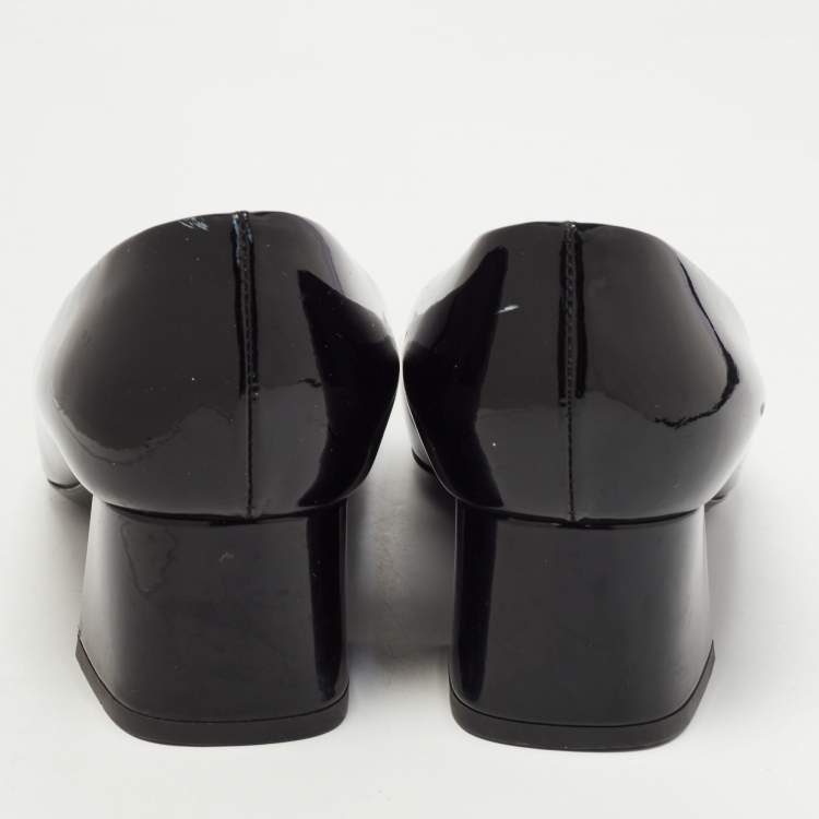 Pre Owned Louis Vuitton Black Patent Leather Madeleine Logo Block Heel Pumps Size 37
