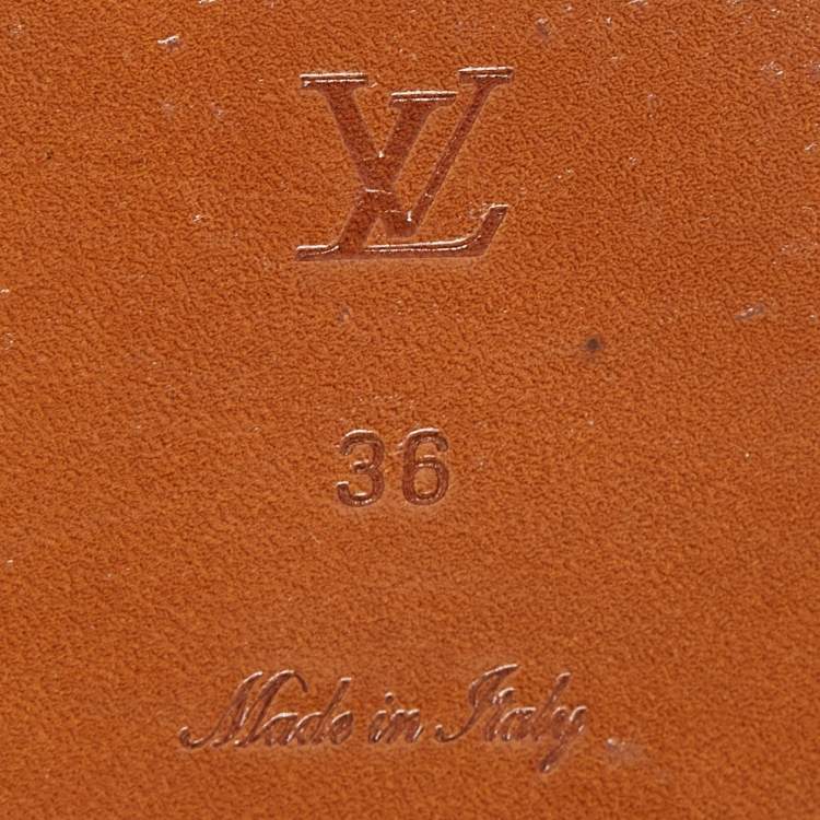Pre Owned Louis Vuitton Brown Leather Lock It  Flat Slides Size 36