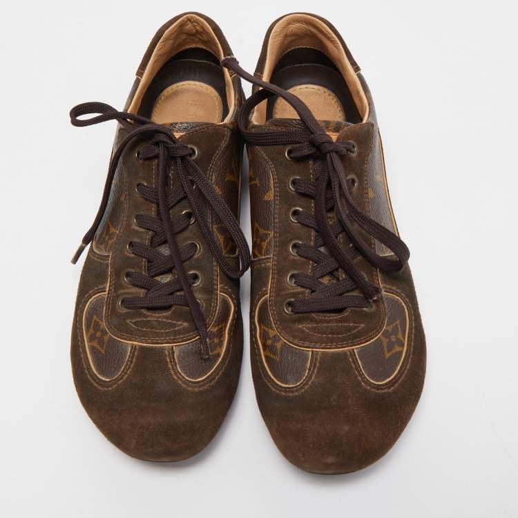 Pre Owned Louis Vuitton Brown Monogram Canvas And Suede Leather Energie Low Top Sneakers Size 39