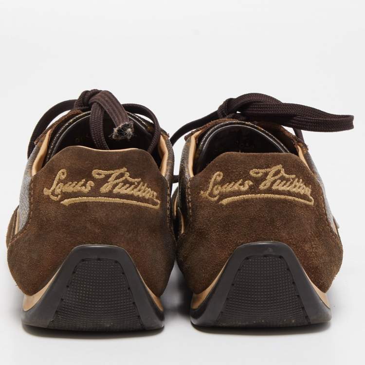 Pre Owned Louis Vuitton Brown Monogram Canvas And Suede Leather Energie Low Top Sneakers Size 39