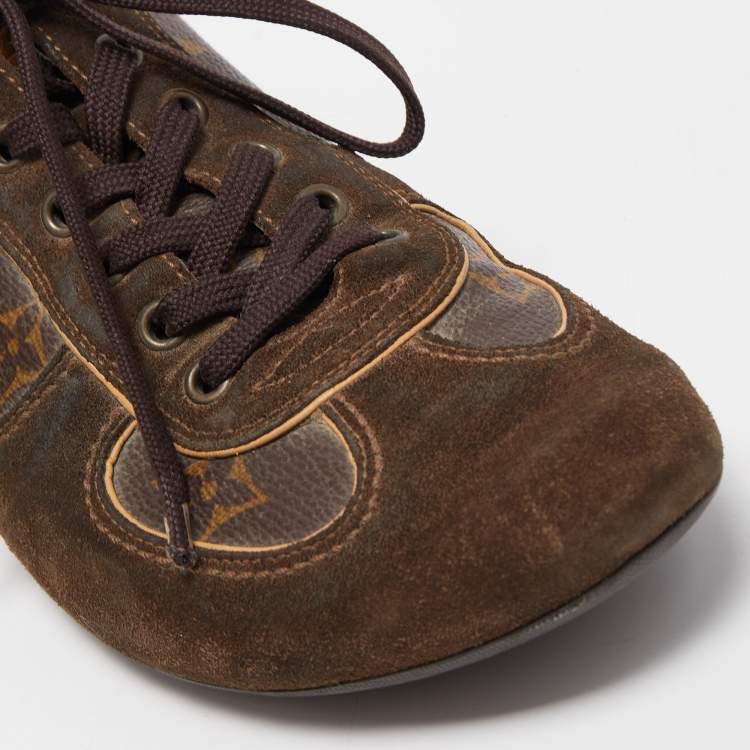 Pre Owned Louis Vuitton Brown Monogram Canvas And Suede Leather Energie Low Top Sneakers Size 39