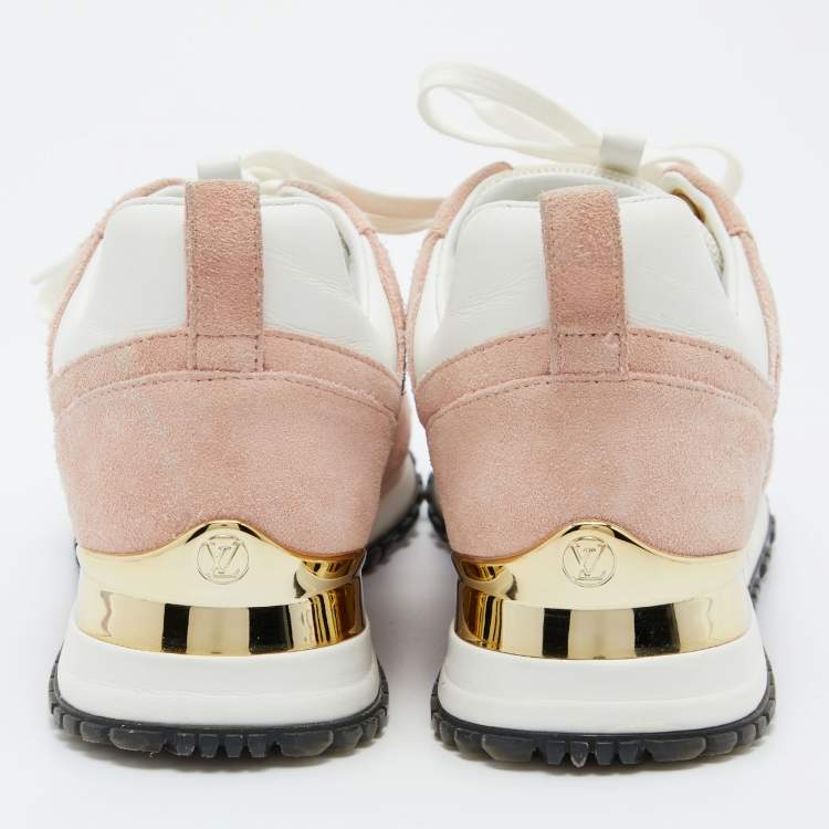 Pre Owned Louis Vuitton Pink/White Suede, Mesh and Leather Run Away Low-Top Sneakers Size 37