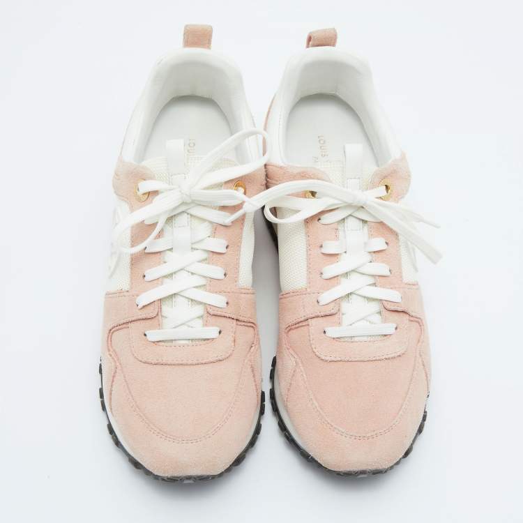 Pre Owned Louis Vuitton Pink/White Suede, Mesh and Leather Run Away Low-Top Sneakers Size 37