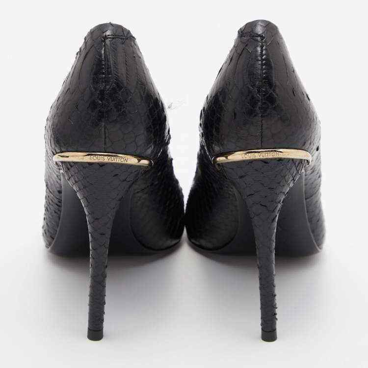 Pre Owned Louis Vuitton Black Watersnake Leather Slip On Pumps Size 39