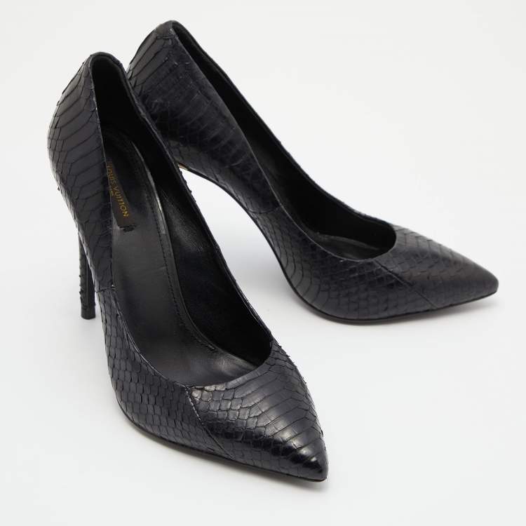 Pre Owned Louis Vuitton Black Watersnake Leather Slip On Pumps Size 39