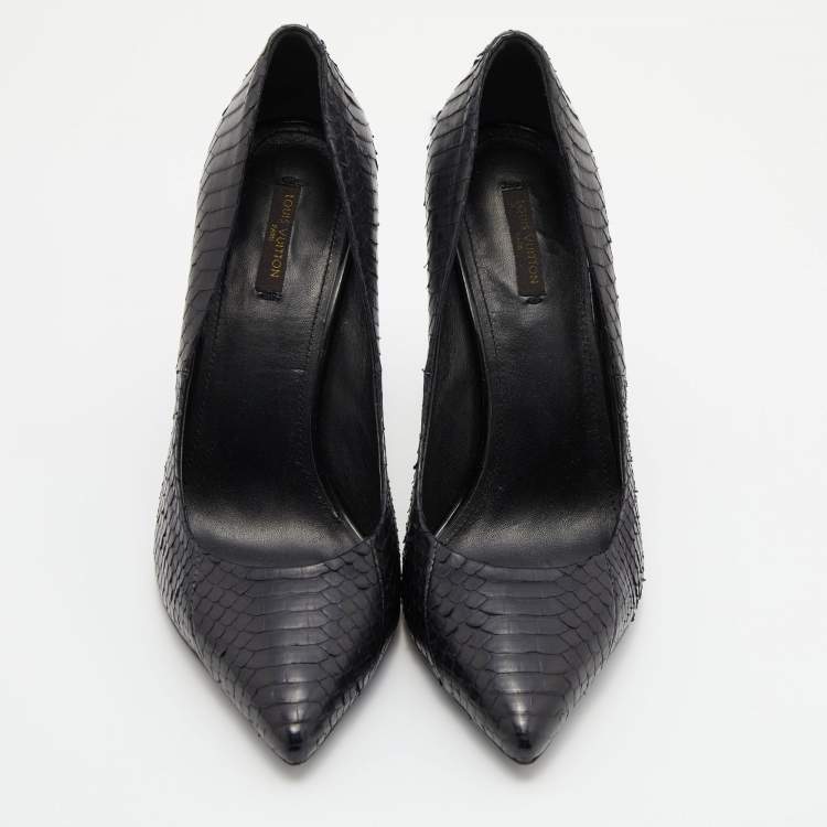 Pre Owned Louis Vuitton Black Watersnake Leather Slip On Pumps Size 39