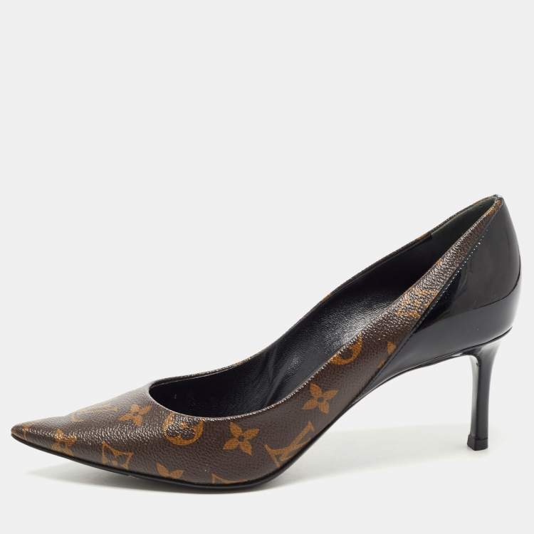 Pre Owned Louis Vuitton Brown Monogram Canvas and Patent Leather Pumps Size 39