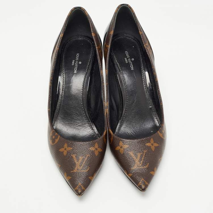 Pre Owned Louis Vuitton Brown Monogram Canvas and Patent Leather Pumps Size 39
