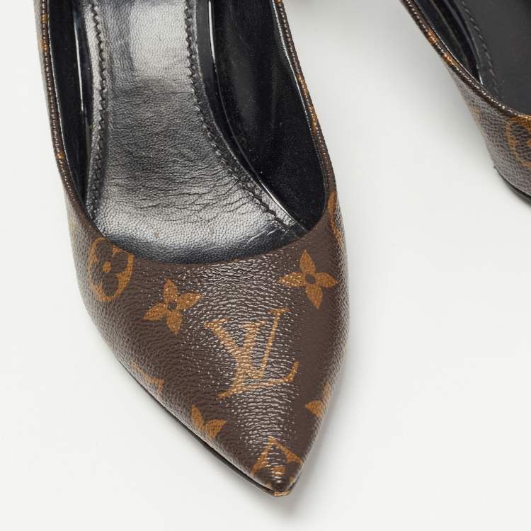 Pre Owned Louis Vuitton Brown Monogram Canvas and Patent Leather Pumps Size 39