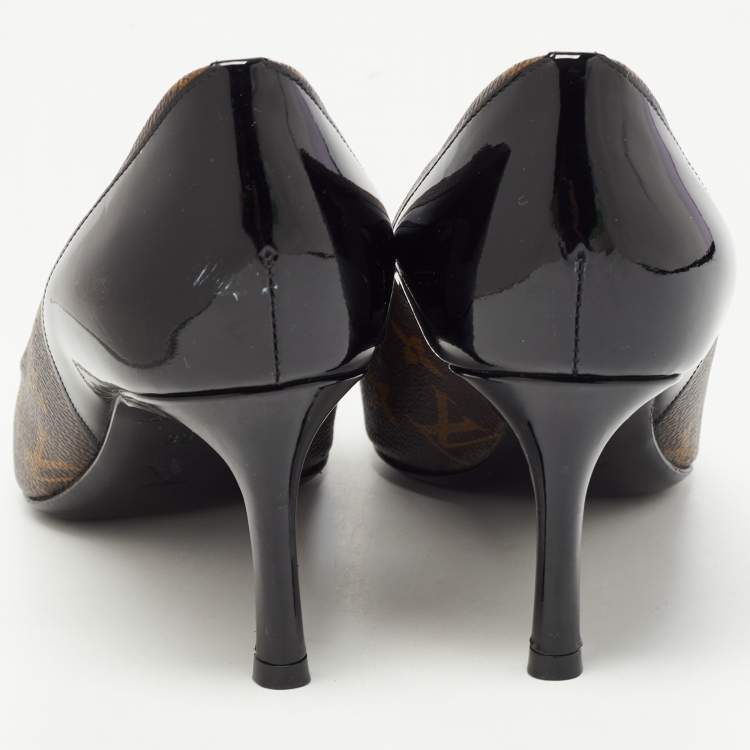 Pre Owned Louis Vuitton Brown Monogram Canvas and Patent Leather Pumps Size 39