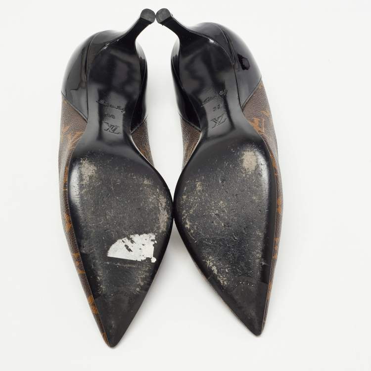 Pre Owned Louis Vuitton Brown Monogram Canvas and Patent Leather Pumps Size 39