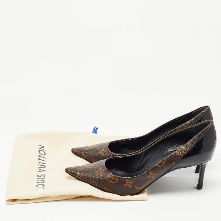 Pre Owned Louis Vuitton Brown Monogram Canvas and Patent Leather Pumps Size 39