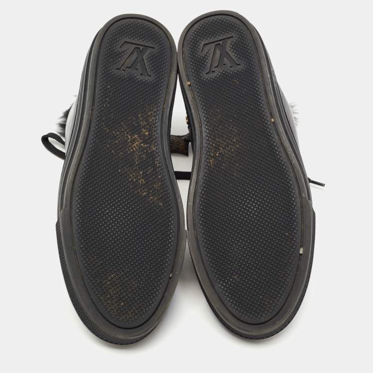 Pre Owned Louis Vuitton Black Monogram Canvas and Leather High Top Sneakers Size 36.5