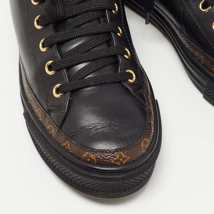 Pre Owned Louis Vuitton Black Monogram Canvas and Leather High Top Sneakers Size 36.5