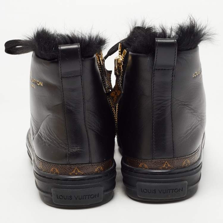 Pre Owned Louis Vuitton Black Monogram Canvas and Leather High Top Sneakers Size 36.5