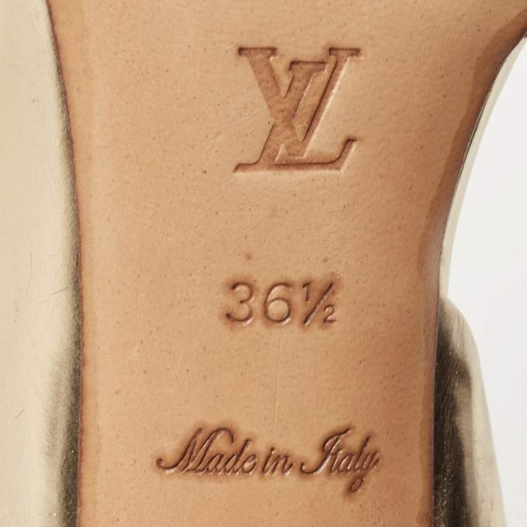 Pre Owned Louis Vuitton Gold Leather Slingback Sandals Size 36.5